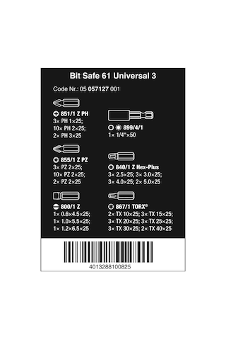 Wera Uç Seti, Bit-safe 61 Universal 3, 60 Parça, 05057127001