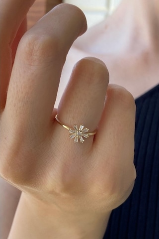 Zümrüt Sarraf 14 Ayar Yeşil Altın Kadın Minimal Taşlı Papatya Yüz 553891797