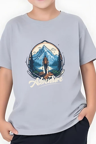 Panios Kids Adventure Baskılı Erkek Çocuk Yuvarlak Yaka Kısa Kollu T-shirt Gri