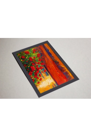Ahşap Kendinden Çerçeveli Tablo - Yag Lı Boya Gün Batımı Kırmızı Gelincik, Standart - 20x28cm