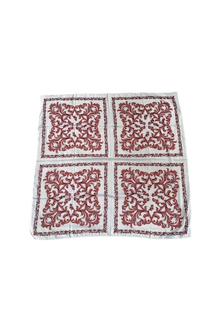 Tikitonki Çok Parçalı Kırmızı Çiçek Desenli Saten Beyaz Eşarp - 90x90 Beyaz Beyaz