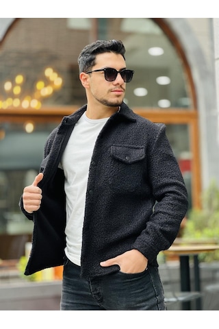 Miron Siyah Kıvırcık Dokulu Kumaş Gömlek Yaka Cepli Regular Fit Ceket Haki