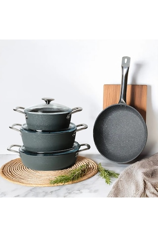 Güral Antoryum Pro 7 Parça Thermoguard Granit Tencere Takımı Gri Gri