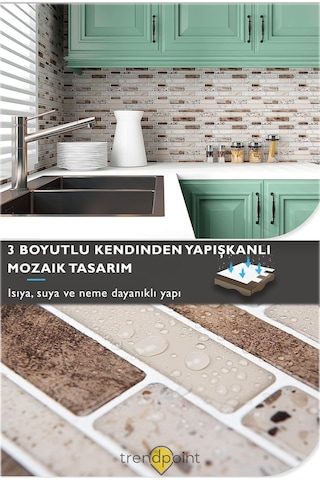 Trendpoint 3d 30 30cm Mutfak Tezgah Arkası Kaplama Pvc Kendinden Yapışkanlı Mozaik Görünüm Banyo