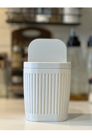 Marsel Dizayn Masaüstü Çöp Kutusu - 15cm - Açılır Kapanır - Mutfak-banyo-ofis İçin -mermer Beyaz Mermer