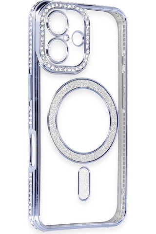 Apple Uyumlu iPhone 16 Kılıf Joke Simli Magneticsafe Mavi