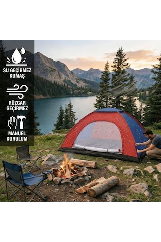 Buffer 6 Kişilik Manuel Kurulum Kamp Çadırı Aile, Doğa, Piknik Ve Outdoor Kamp Çadırı 220x250x150 Cm Sarı