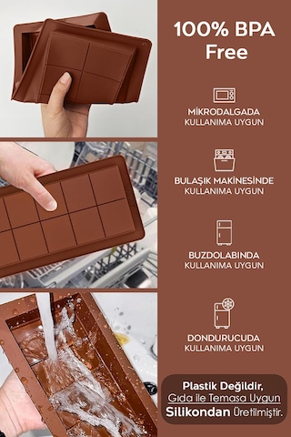 2 Adet Dubai Çikolatası Kalıbı - Büyük Tablet Çikolata Kalıbı Silikon Kalıp