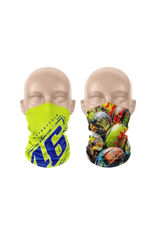 Dair Rossi Kask Desenli 2'li Set Boyunluk Bandana Outdoor Balaklava Yüz Maskesi Kafa Bandı