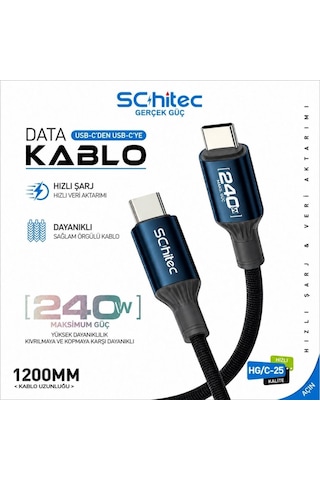 Schitec 240w Type-c To Type-c Süper Hızlı Şarj Ve Data Kablosu 1.2metre Siyah Hg/c-25 1 Adet