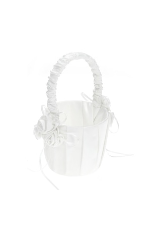 Novahub Beyaz Saten Düğün Çiçek Kızı Sepeti, Çiçekli Dekorasyon Düğün Malzemeleri