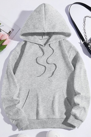 Pamuk Şardonlu Kapüşonlu Sweatshirt Gri