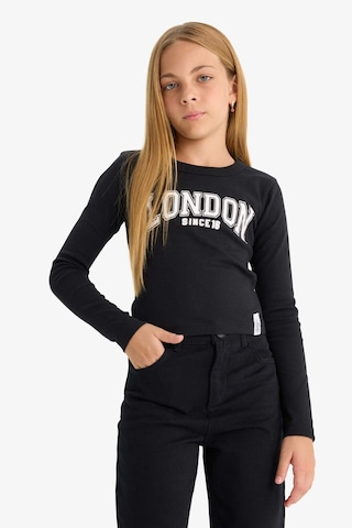 Defacto Kız Çocuk Slim Fit Dar Kesim Bisiklet Yaka Baskılı Fitilli Kaşkorse Uzun Kollu Tişört C7465a825aubk81 Siyah