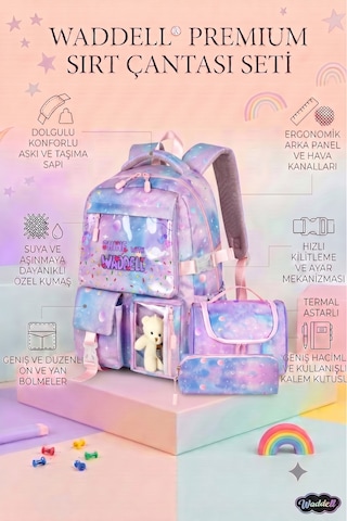 Waddell Kawaii Kore Tarzi Twil Kumas Desenli Sirt Cantasi Beslenme Cantasi Ve Kalemlikli Uclu Se L