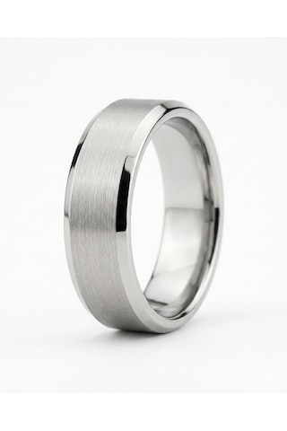 Erkek Gümüş Renk Detay 6 Mm Tungsten Yüzük