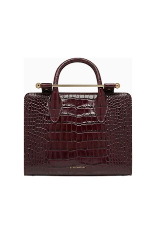 Strathberry Mini Bordo Kroko Deri Lüks Tote Çanta, Zamansız Ve Şık Tasarım Omuz Çantası