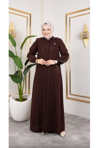 Biyeli Şerit Metal Aksesuar Detaylı Ferace / Taba - F0144 Taba