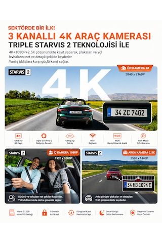 Vantrue Nexus 4 Pro S 3 Kameralı 4k Uhd Wi-fi Gps Araç Kamerası