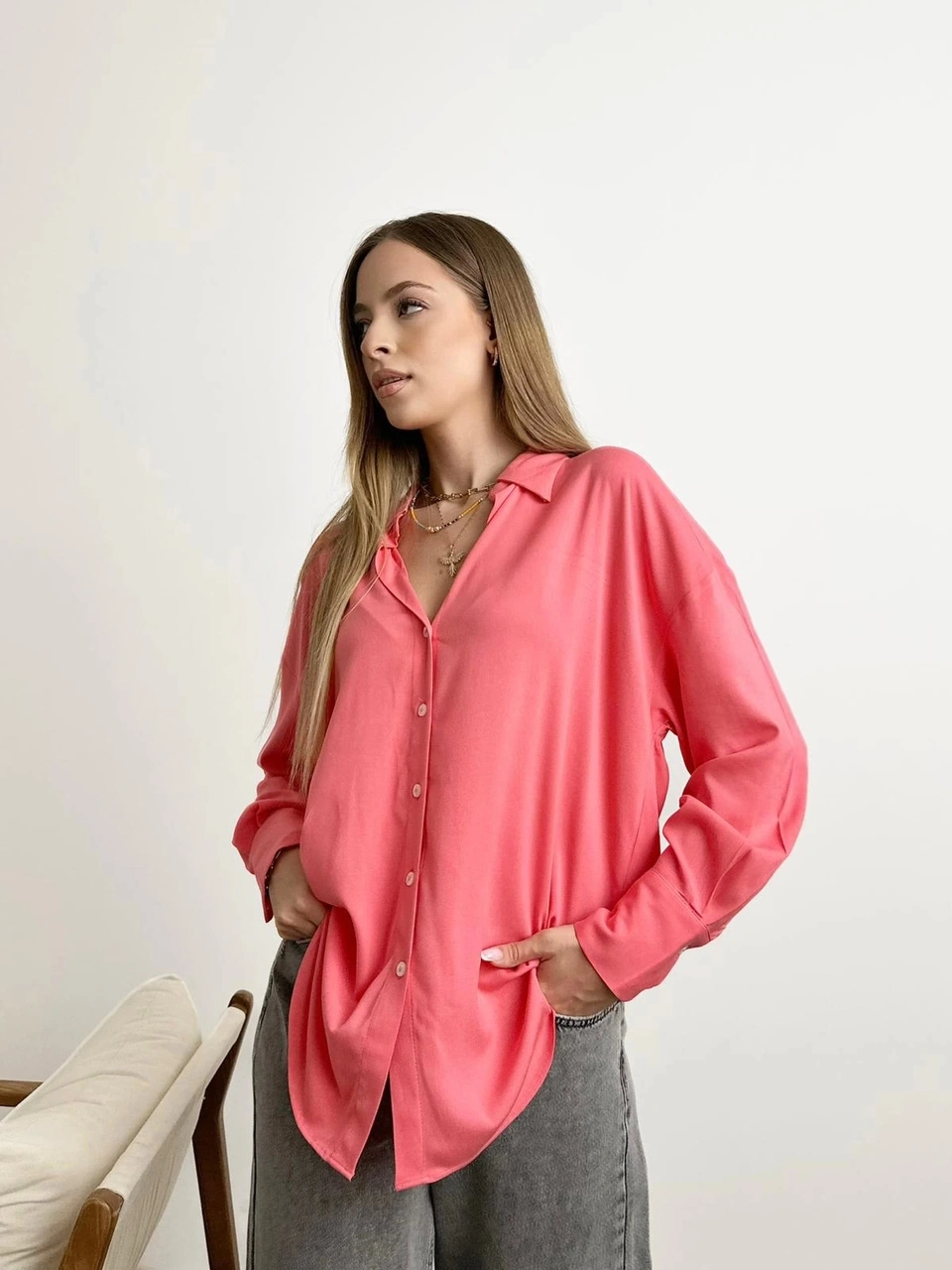 Proto Suit V Yaka Klasik Pembe Gömlek Pembe