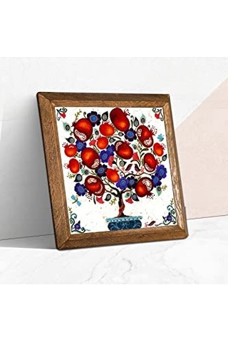 Nar Ağacı Taş Duvar Tablosu Ahşap Çerçeveli Duvar Dekoru Wall Art 25x25cm W1-03 Diğer