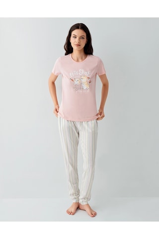 Kocabey Kısa Kol Pijama Takımı Pembe