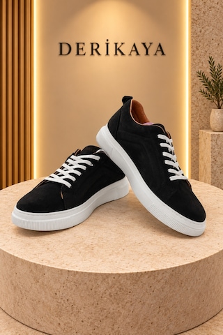 Deri Kaya Erkek Nubuk Deri Bağcıklı Günlük Sneaker Spor Ayakkabı Siyah