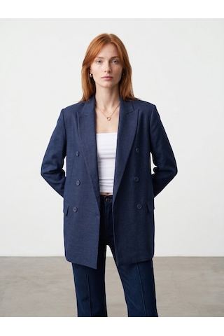 DİLVİN 60811 Keten Karışımlı Blazer Ceket-lacivert