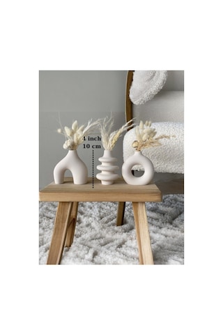 10 Cm Minimal Vazo Set 3'lü Bohem Biblo Minyatür Dekoratif Vazo Seti Ham Beyaz