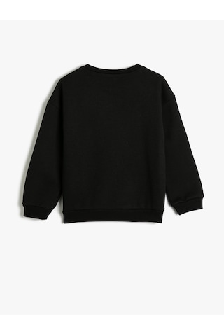 Koton Sweatshirt Bisiklet Yaka Uzun Kollu Boncuk Detaylı Şardonlu Siyah 4wkg10719ak Siyah