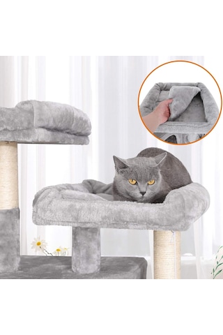 3 Mağaralı Büyük Kedi Ağacı Tırmalama Direği 164 Cm