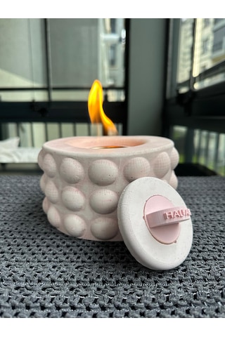 Pembe Masaüstü Bioetanol Şömine Beton Gövdeli Söndürücü Kapaklı
