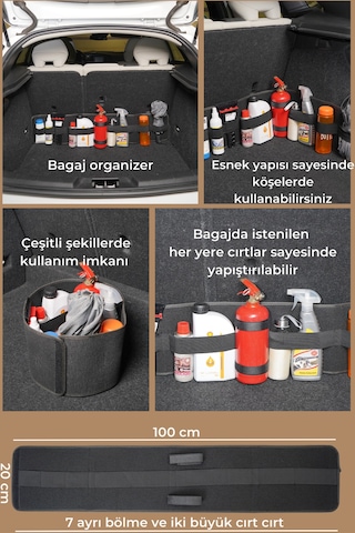Araba Bagaja Yapışabilen Fonksiyonel Portatif Bagaj Düzenleyici
