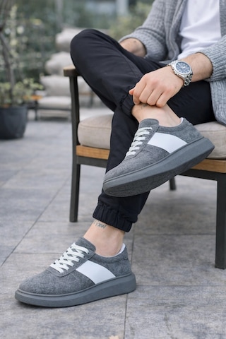 Mevese Lunex Erkek Bağcıklı Süet Günlük Spor Sneaker Ayakkabı - Gri - Beyaz