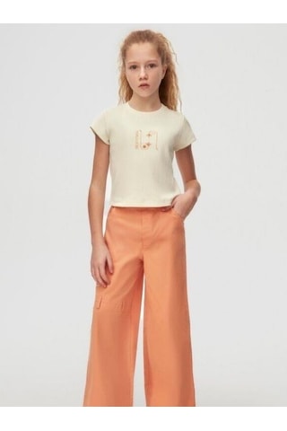 Nk Kids Kız Çocuk Pamuklu Yarım Kol Tshirt-15556 Krem