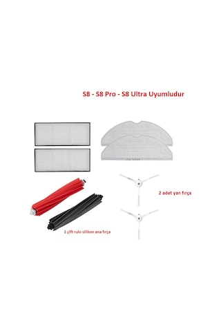 Roborock Uyumlu S8 Sonic Pro Ultra Plus Uyumlu Yedek Fırça Filtre Paspas Seti