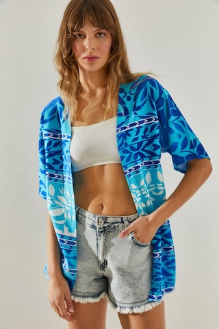 Shade Kadın Etnik Desenli Kısa Kollu Viskon Kimono 60251374 - Mavi