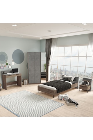 Robin Home Dream Genç Odası Takımı 4'Lü Set Karyola Komodin Gardr Kahverengi