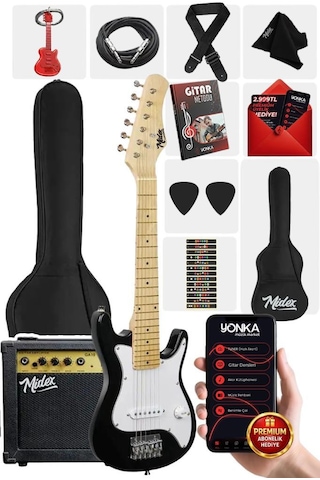 Midex Ceg-30wb 4-6 Yaş Çocuklar İçin Amfili Full 1/4 30 İnç Elektro Gitar Seti White Black