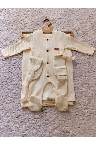 Yeni Doğan Bebek Natural 5 Parça Krem Hastane Çıkışı Zıbın Seti