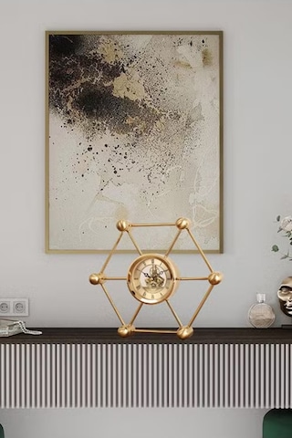 Chacha Home Luxury Altıgen Model Space Geometrik Sanat Masa Saati Lüks Dekoratif Hediyelik Obje 27x24x5 Cm Gold