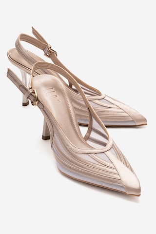 Luvishoes Fauna Bej Saten Kadın Topuklu Ayakkabı Bej