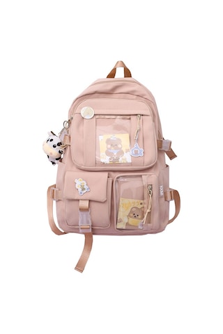 Springsun Okul Çantası Kadın Lise Öğrencisi Ortaokul Öğrencisi Sırt Çantası Sevimli Kız Kalp İlkokul Öğrencisi Sırt Çantası Pembe + Rozet Diğer