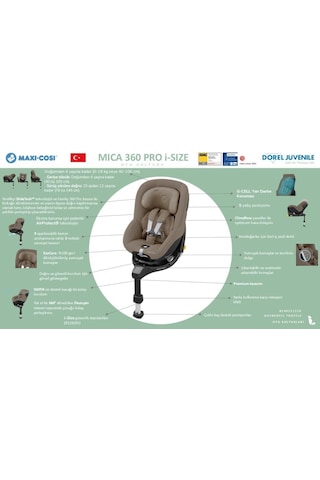 Maxi-Cosi Mica 360 Pro I-Size Dünyanın Ilk Kızaklı, Araç Dışına Çıkabilen Adac'lı Isofix'li 360 Dönebilir Yatabilir 0-18 kg Bebek Oto Koltuğu Authentic Truffle