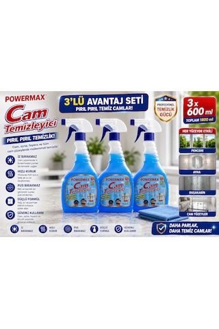 Powermax Cam Temizleyici 600 Ml X3 Set Cam Ve Parlak Yüzey Temizleyici