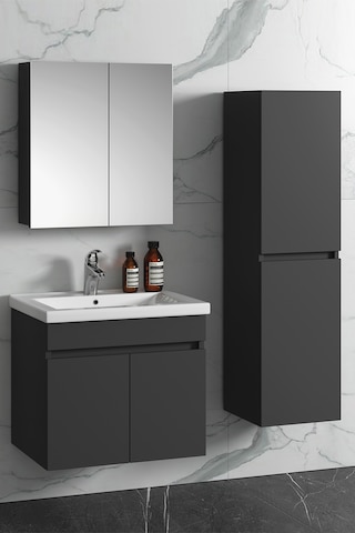 Çiğdem 55+35 Cm Antrasit Gri Mdf Sepetli Asma Banyo Dolabı Takımı Antrasit - Gri