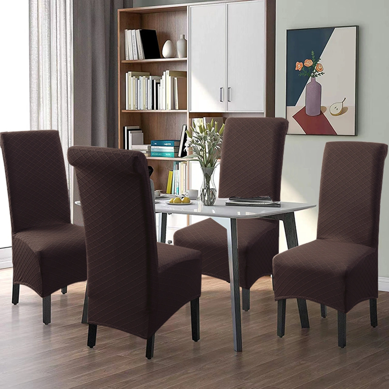 Monyee Kahverengi Dokulu Su Geçirmez Geniş Boyutlu Lastikli Sandalye Örtüsü - Otel Ve Banketler İçin Dayanıklı Koltuk Koruması DiğER