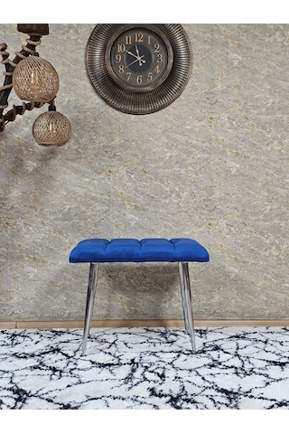 Zafir Krom Sivriltme Ayaklı 60 Cm Puf Bench - Puf - Bench - Oturak - Mutfak Oturağı - Antre Oturağı Mavi