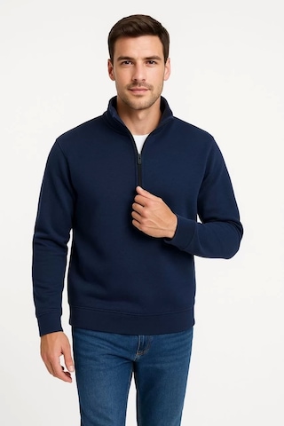 Cvs Giyim Erkek Dik Yaka Sweatshirt Dik Yaka Yarım Fermuarlı 3 İplik Şardonlu Pamuk Kumaş - Lacivert Lacivert