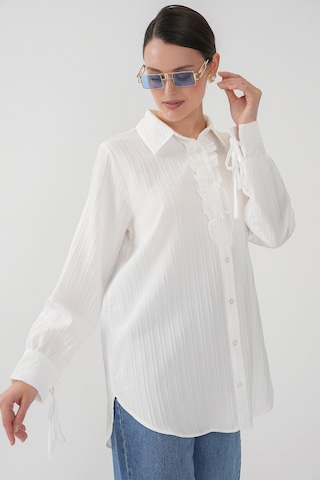 Bigdart Fırfırlı Uzun Gömlek Tunik 5953 - Beyaz