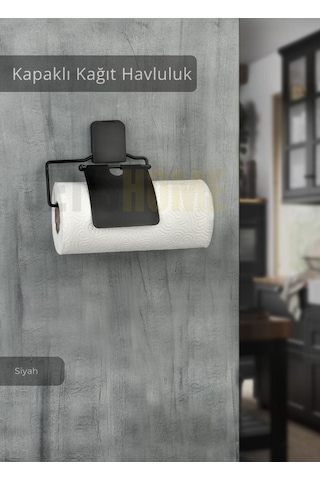 Jet's Home Kapaklı Kağıt Havluluk Paslanmaz Peçetelik Çelik Banyo Havluluk Düzenleyici Siyah Siyah